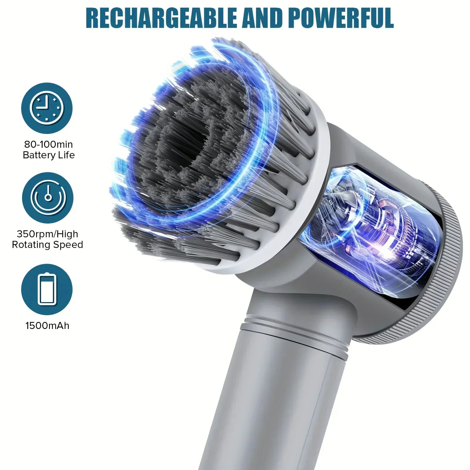Cordless Electric Spin Scrubber with 5 Brush Heads